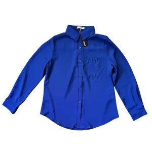 NWT Hotouch Royal Blue Long Sleeve Flowy Button Down Shirt Small